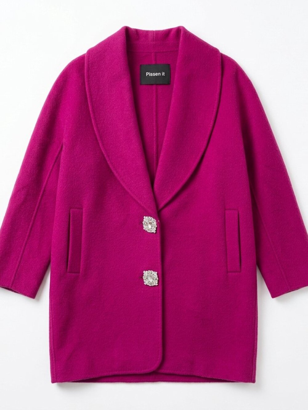 NWT Crystal Button Walking Coat – Magenta Pink Wool Cashmere Blend